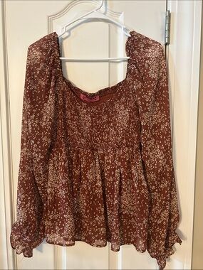 Rust Floral Smocked Peasant Blouse